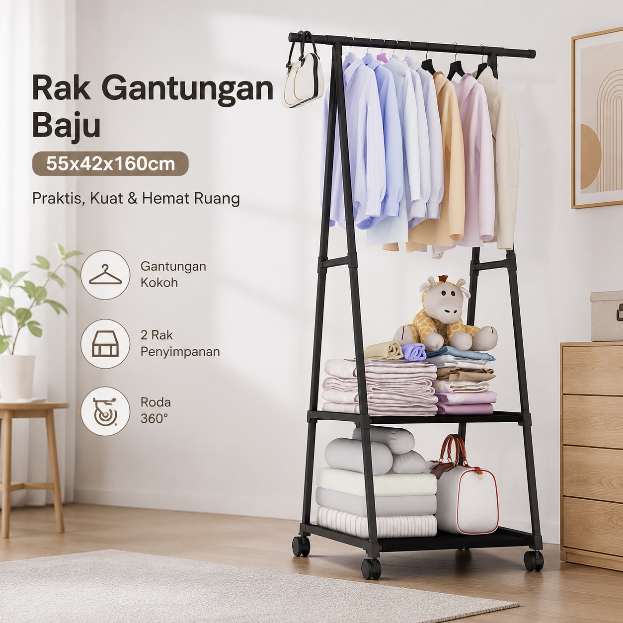 Gambar produk ACTIONCLUB Rak Gantungan Baju Multifungsi 55x42x160cm - HH3478 - Utama