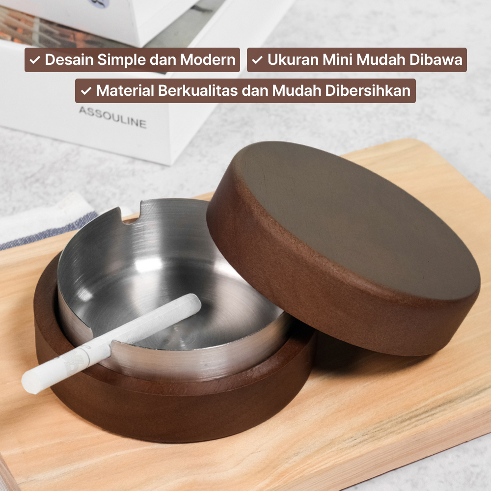 Firetric Asbak Rokok Wood Stainless Cigarette Ashtray with Lid - JL55 Gambar produk Firetric Asbak Rokok Wood Stainless Cigarette Ashtray with Lid - JL55 - 3