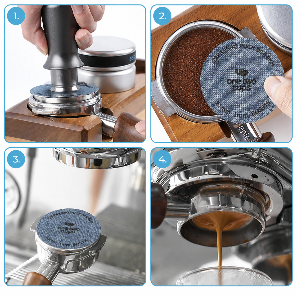 Gambar produk One Two Cups Puck Screen Portafilter Espresso Machine 150 Micron 51mm 1mm - SUS3 - 4