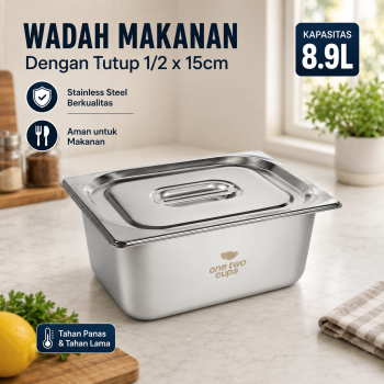 Gambar produk One Two Cups Food Pan Stainless Steel Wadah Makanan dengan Tutup 1/2x15cm - SP215