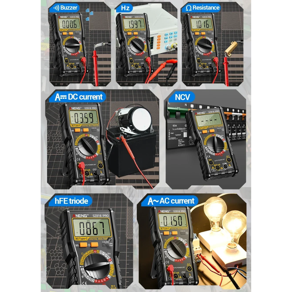 Gambar produk ANENG Digital Multimeter Voltage Tester Battery Test NCV 1999 Count - SZ818 Pro - 3