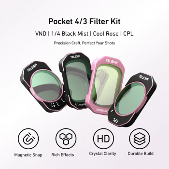 TELESIN Filter Kit DJI Osmo Pocket 3/4 CPL VND Cool Rose Diffusion 1/4 - S5-FLT-62-TDJ