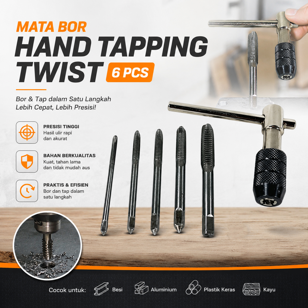Gambar produk Alloet Mata Bor Wrench Drill Bit Hand Tapping Twist Bit 6 PCS - H21 - Utama