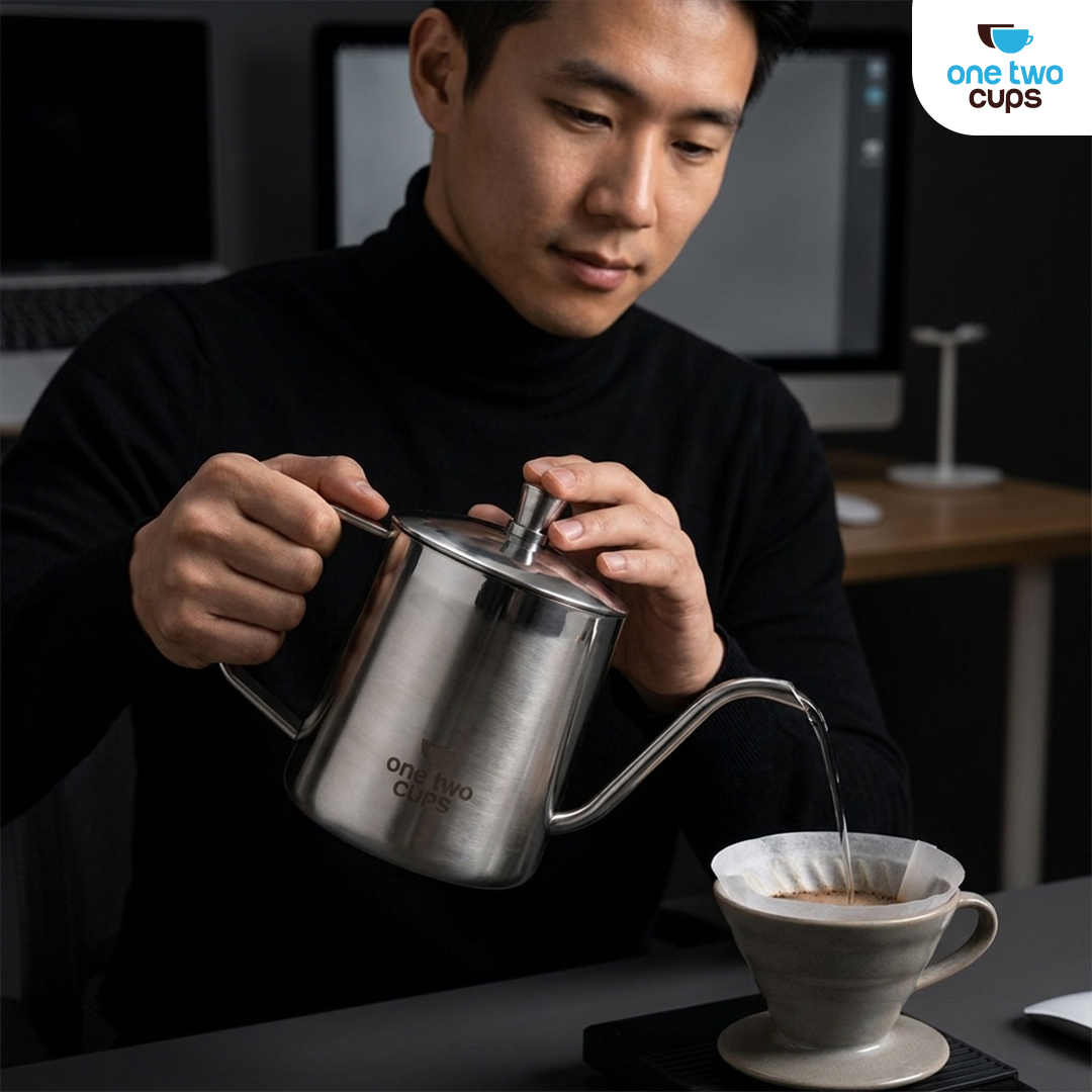 One Two Cups Teko Kopi Leher Angsa Gooseneck Pour Over Kettle 350ml - HS-10 Gambar produk One Two Cups Teko Kopi Leher Angsa Gooseneck Pour Over Kettle 350ml - HS-10 - 6