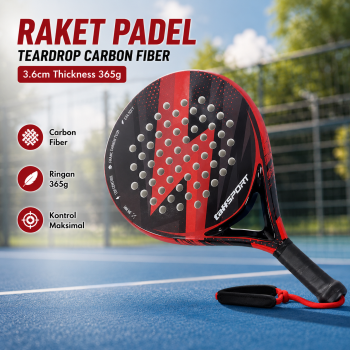 TaffSPORT Raket Padel Teardrop Carbon Fiber 3.6cm Thickness 365g - 6357