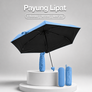 HUJI Payung Lipat Buka Tutup Manual Polos Anti UV Vinyl 6 Bone 90cm - HJ190