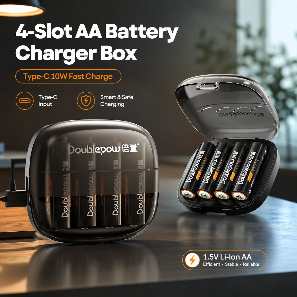Gambar produk Doublepow Charger Baterai Box 4 Slot AA Li-Ion 1.5V Type C 10W - TC-04 - Utama