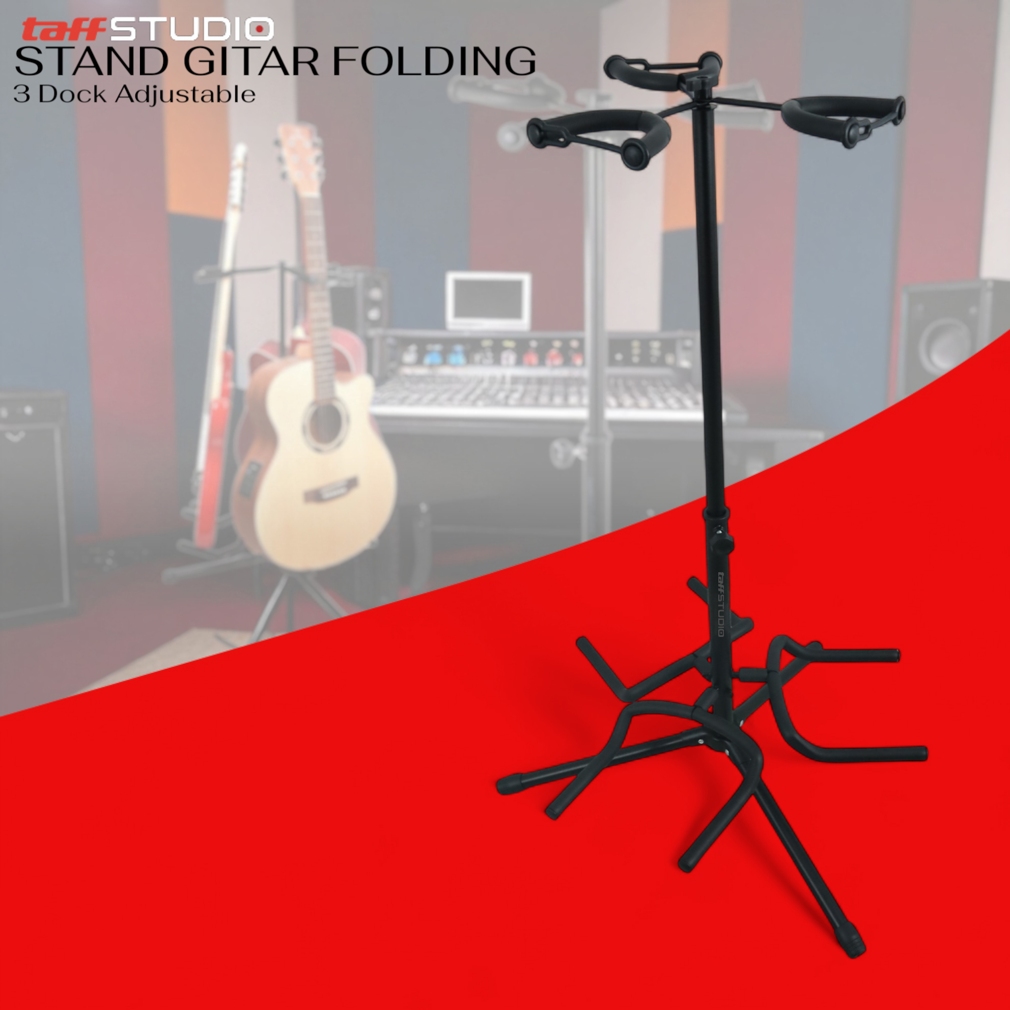 Gambar produk TaffSTUDIO Stand Gitar Folding 3 Dock Adjustable Besi - HG-20 - 1