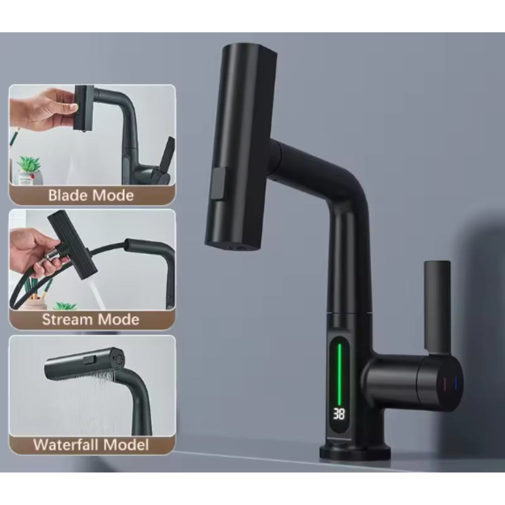 BATHE PROJECT Keran Air Wastafel Mixer Panas Dingin Pull Out Faucet - K040 Gambar produk BATHE PROJECT Keran Air Wastafel Mixer Panas Dingin Pull Out Faucet - K040 - 1