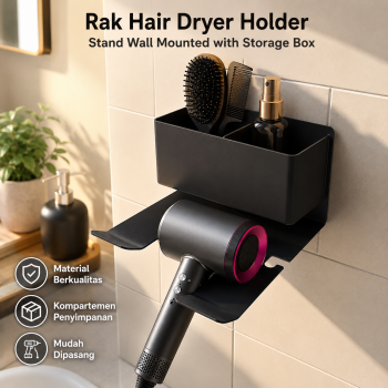 ChaoWal Rak Hair Dryer Holder Stand Wall Mounted with Storage Box - CH-14