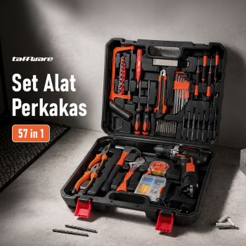 Taffware Alat Set Bor Listrik Perkakas Palu Tang Obeng Kunci Pas 57in1 - TZ168