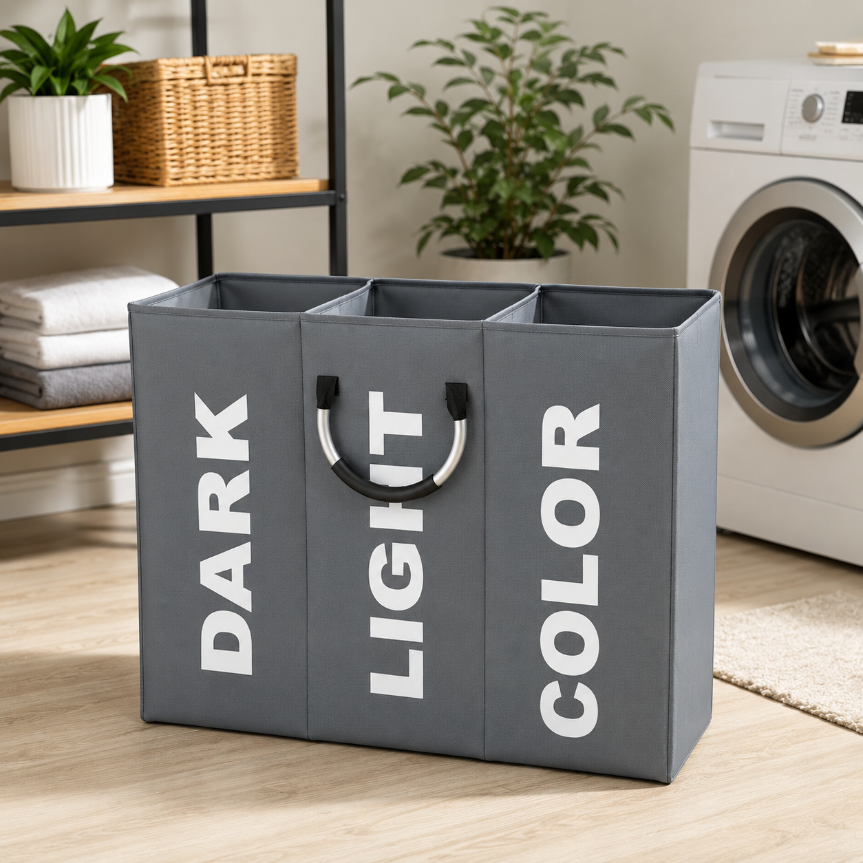 WASLIN Keranjang Baju Kotor Polyester Laundry Bag 3 Sections - WS30 Gambar produk WASLIN Keranjang Baju Kotor Polyester Laundry Bag 3 Sections - WS30 - 2