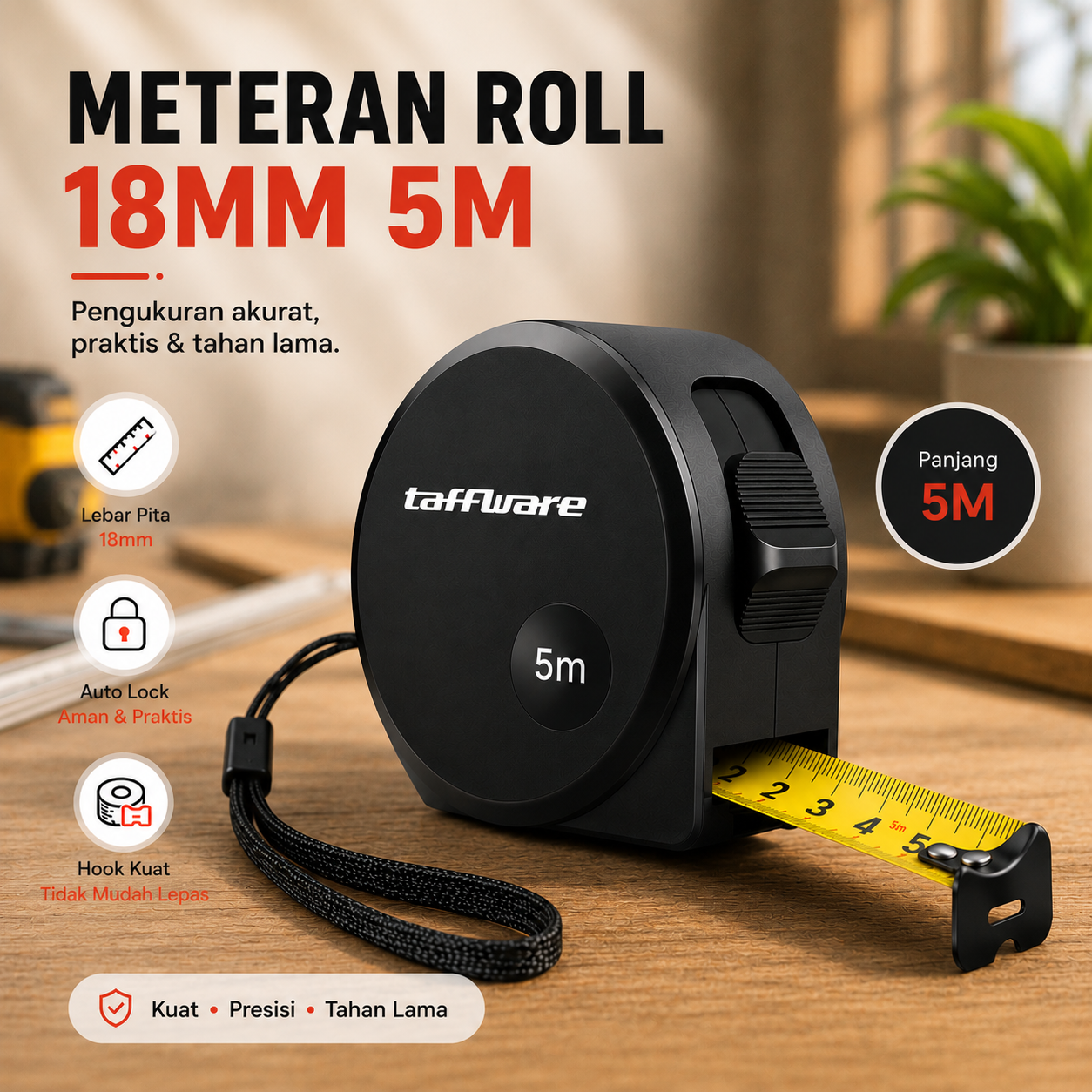 Taffware Meteran Roll Tukang Bangunan Measuring Tape Auto Lock 18mm 5M - DSH-19 Gambar produk Taffware Meteran Roll Tukang Bangunan Measuring Tape Auto Lock 18mm 5M - DSH-19 - Utama