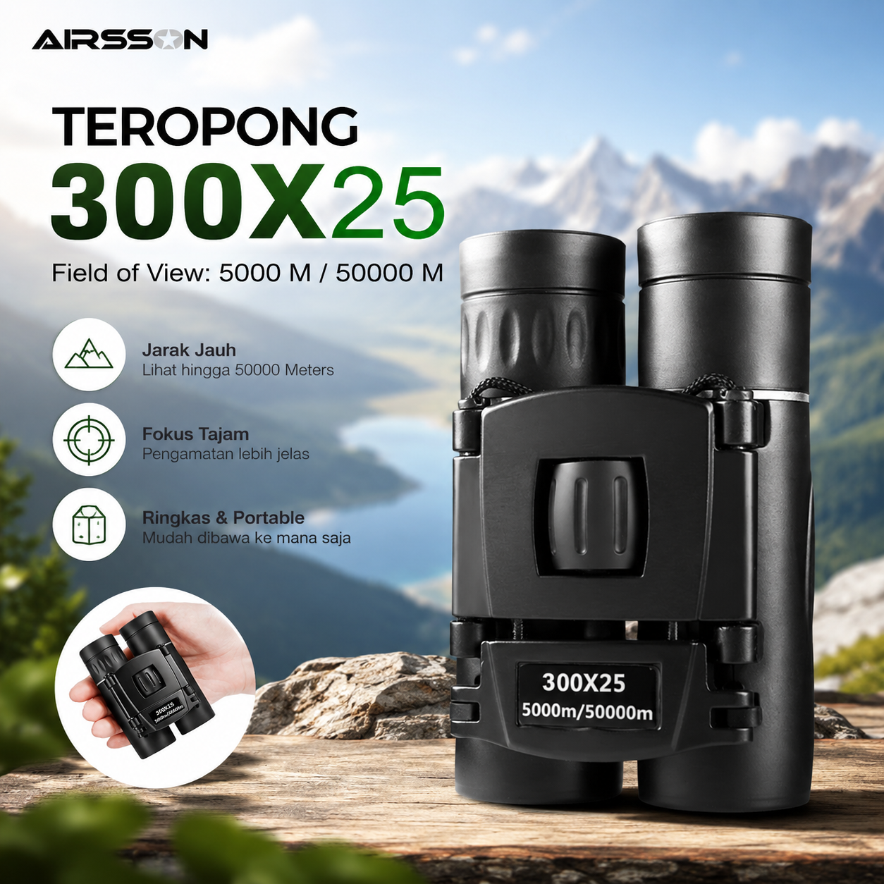 Gambar produk ARSSON Teropong Binocular Telescope Outdoor Night Vision 300x25 - XB821PP - Utama