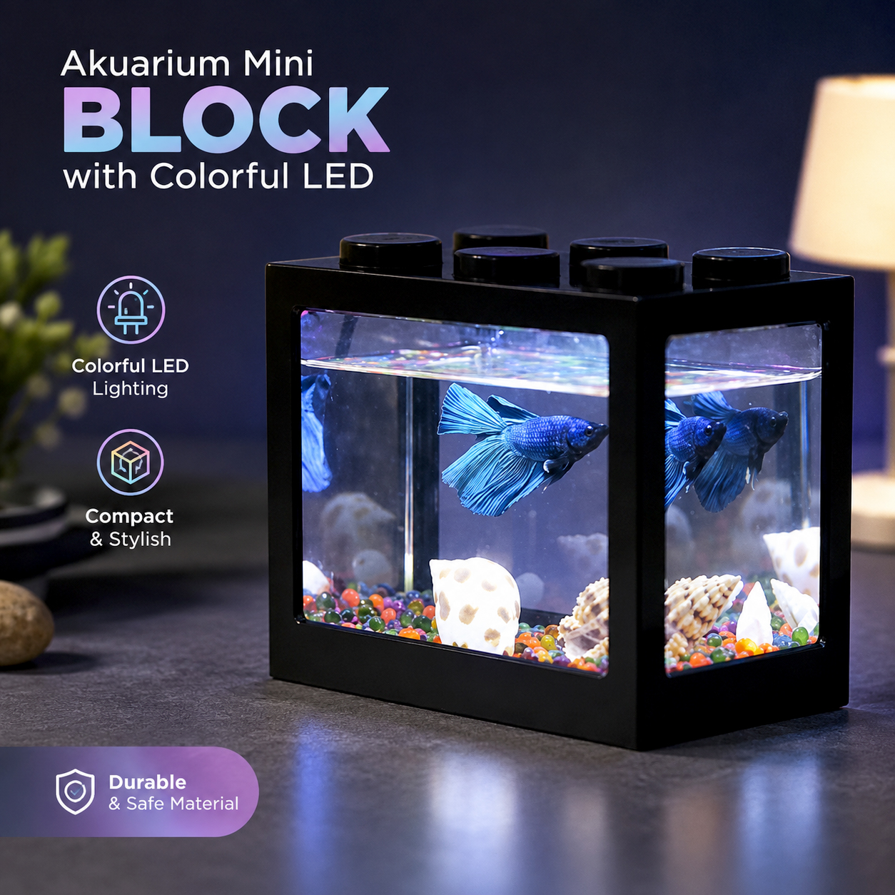 Gambar produk TOPINCN Akuarium Mini Block with Colorful LED - TOP5 - Utama