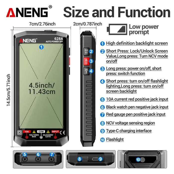 ANENG Digital Multimeter Tester Rechargeable Large Screen 6000 Counts - 628A Gambar produk ANENG Digital Multimeter Tester Rechargeable Large Screen 6000 Counts - 628A - 6