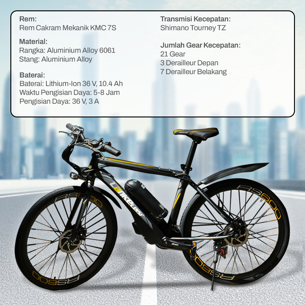 Gambar produk Lankeleisi Sepeda Listrik Gunung MTB 36V 10.4Ah - RS600 - 4