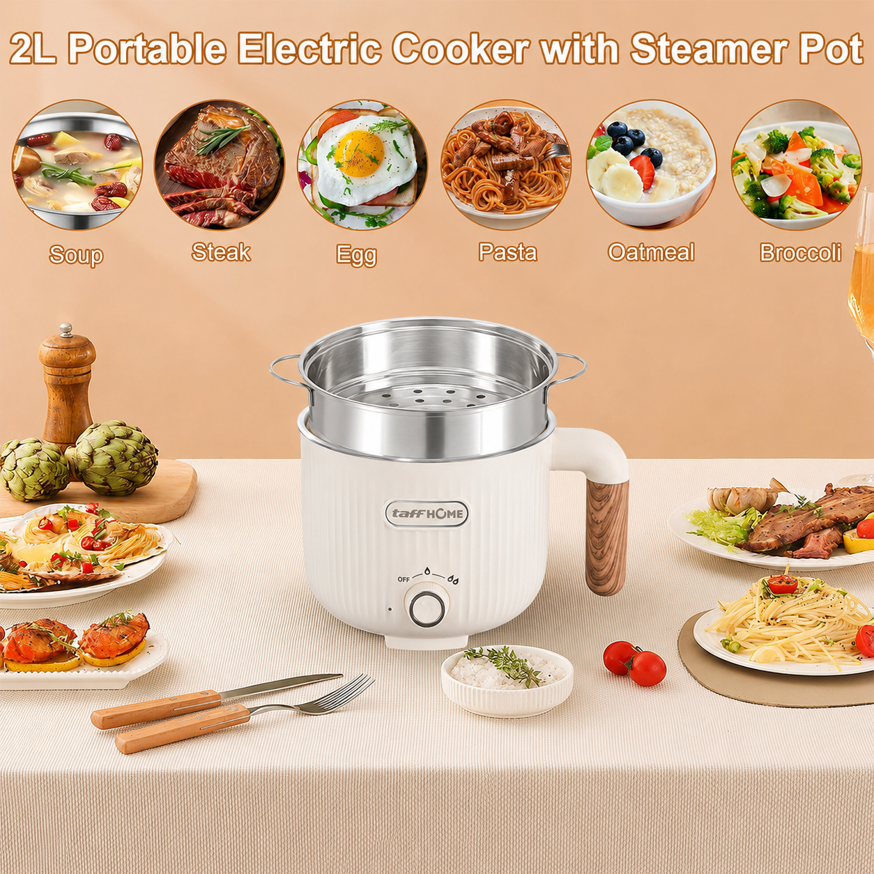 Gambar produk TaffHOME Panci Listrik Multifungsi Electric Pan NonStick 2L 600W - JKS20 - 2
