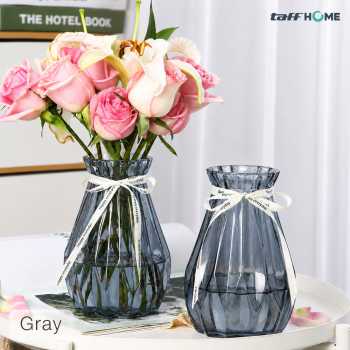 Gambar produk TaffHOME Vas Bunga Kaca Estetik Crystal Ribbon Flower Vase - P-02