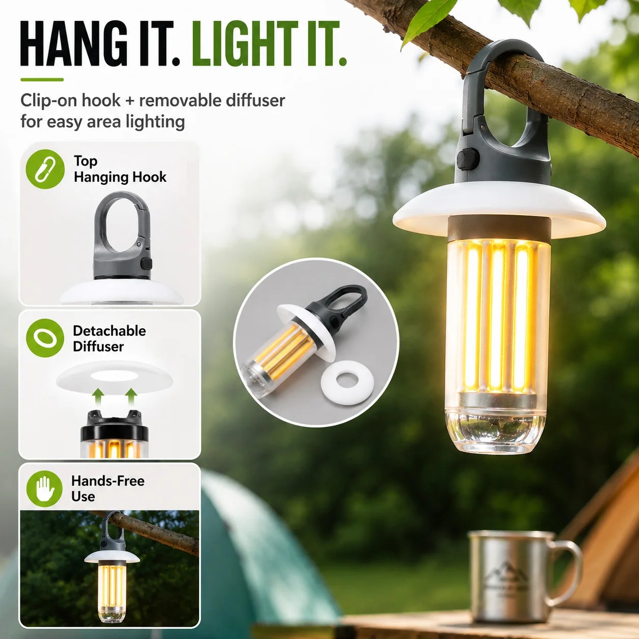 Gambar produk XFIRE Lampu Camping Senter Gantung Lantera 5 Mode 2in1 Color 600mAh - YY-17 - 3