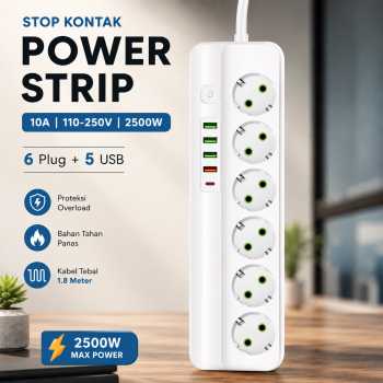 QIAOLIAN Stop Kontak Kabel 6 Socket 4 USB A USB C 1.8M 10A 250V 2500W - QL-1094U
