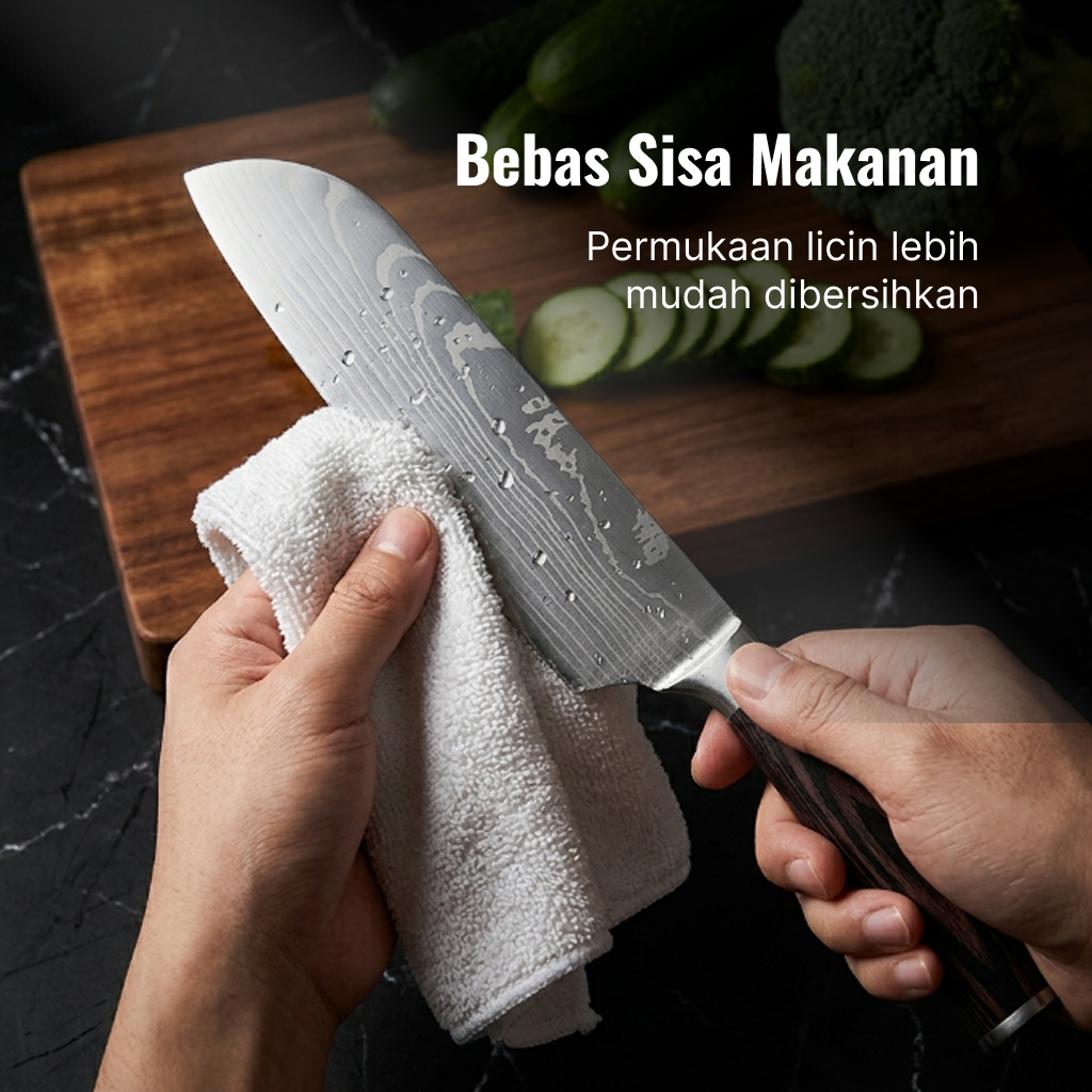 Gambar produk KNIFEZER Pisau Dapur Daging Sayur Roti Damascus Pattern Stainless 7 Inch Santoku Knife - 4