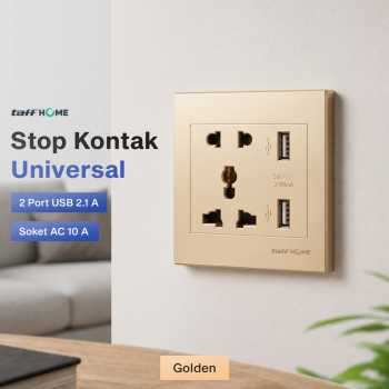Taffware Stop Kontak Dinding Universal 1 Soket 2 USB A 250V 10A - Y1-001