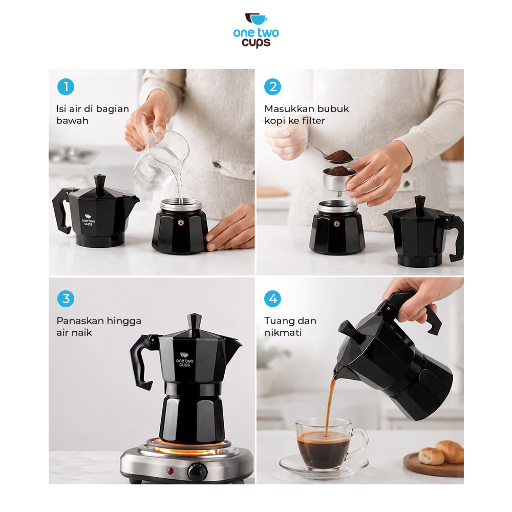 Gambar produk One Two Cups Moka Pot Teko Kopi Espresso Coffee Maker Stovetop 3 Cup 150ml - L10 - 7