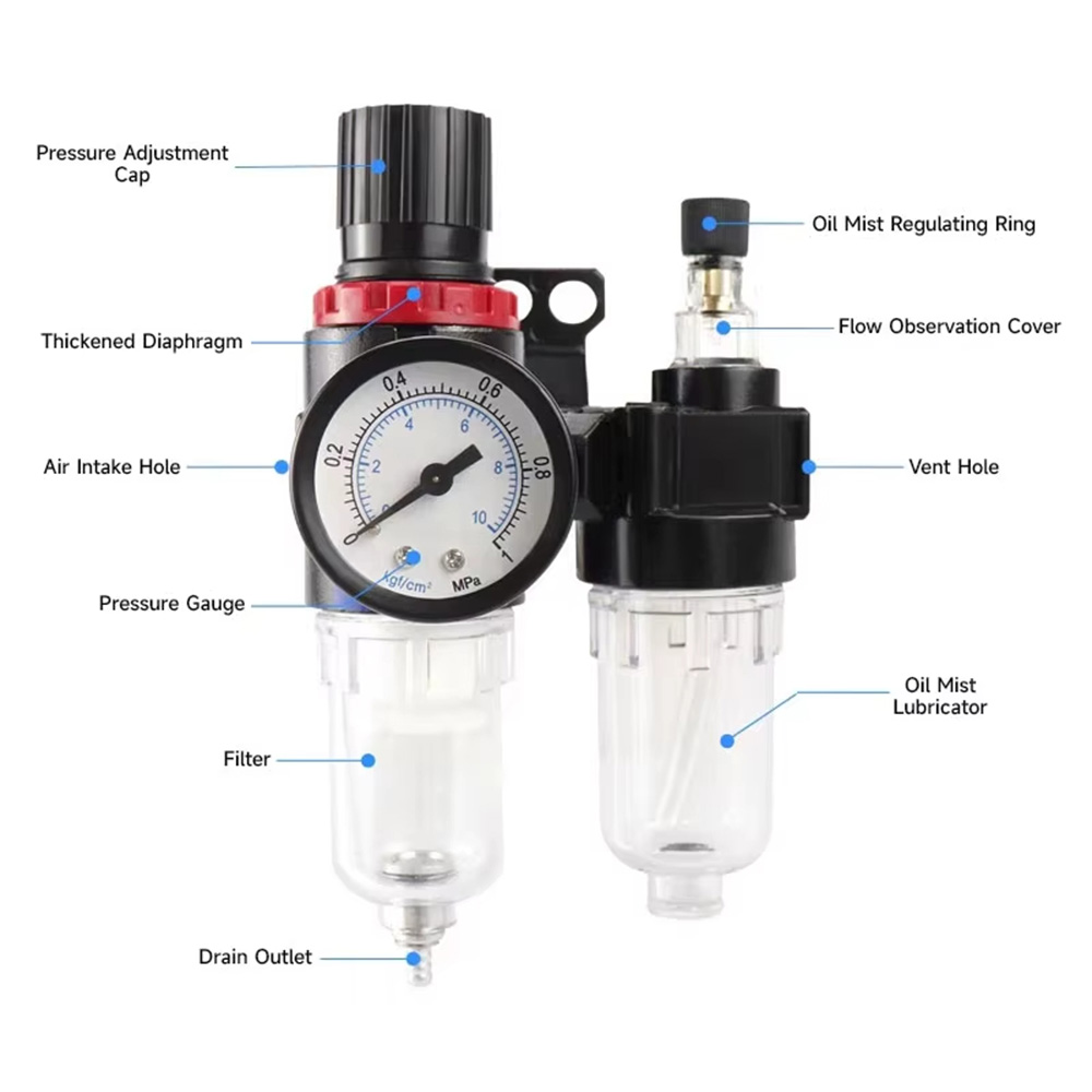Gambar produk Gene Air Filter Regulator Pneumatic Saringan Kompresor Angin G1/4 Fiber Core - AFC-2000 - 3