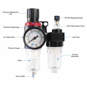Gambar produk Gene Air Filter Regulator Pneumatic Saringan Kompresor Angin G1/4 Fiber Core - AFC-2000 - 3