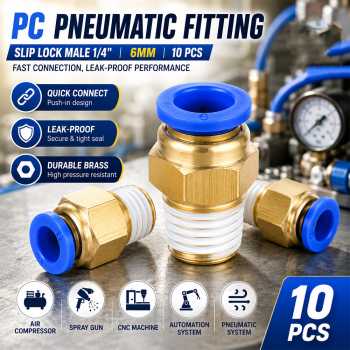 Ge PC Pneumatic Fitting Slip Lock Male Nepel Angin Drat 1/4" 10 PCS - PC-02