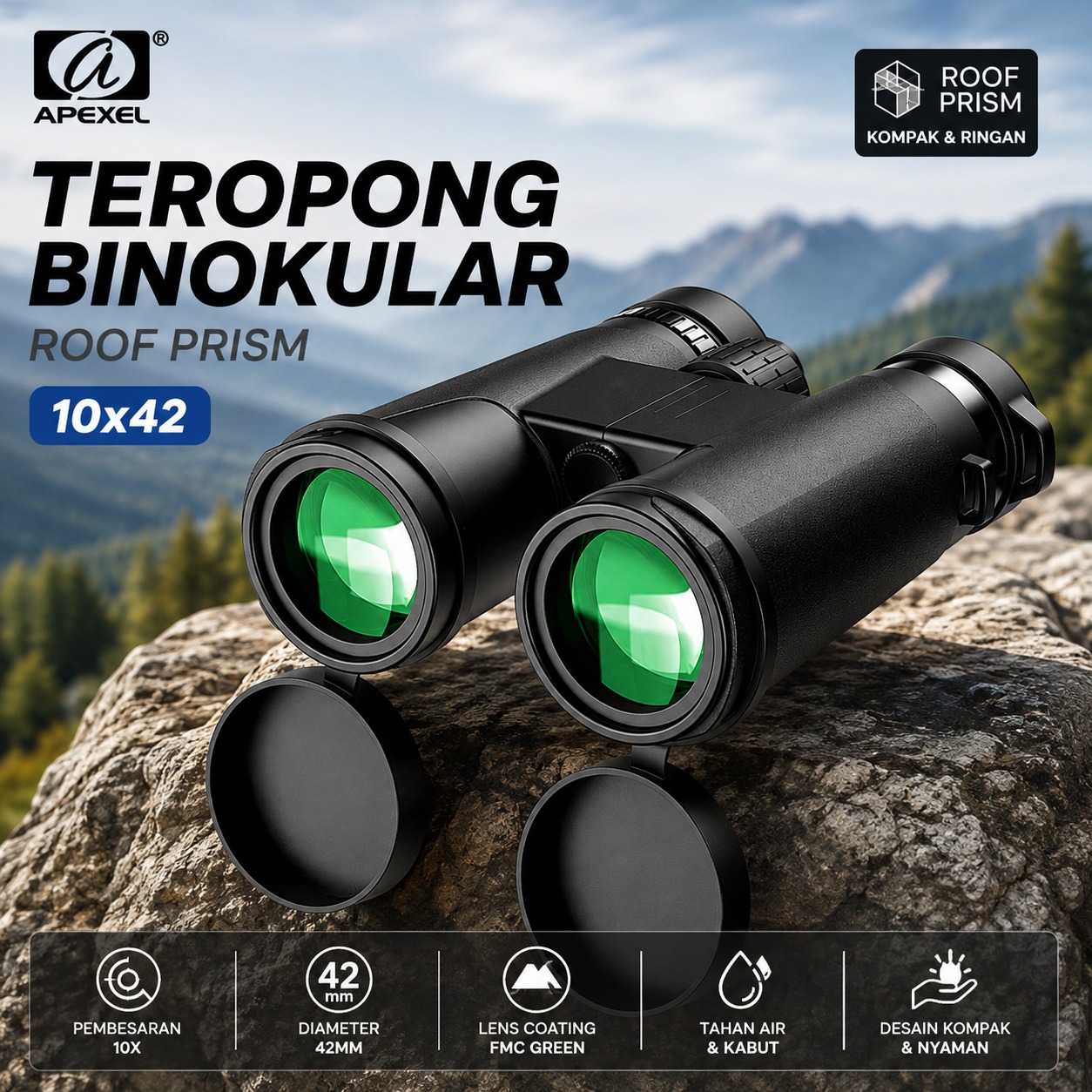 Gambar produk APEXEL Teropong Binocular Telescope Roof Prism 10x42 - APL-RB10X42 - Utama