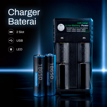 Gambar produk Bmax Charger Baterai 2 Slot 14500 18350 18650 18500 26650 Li-Ion LED - BH-042100-02U