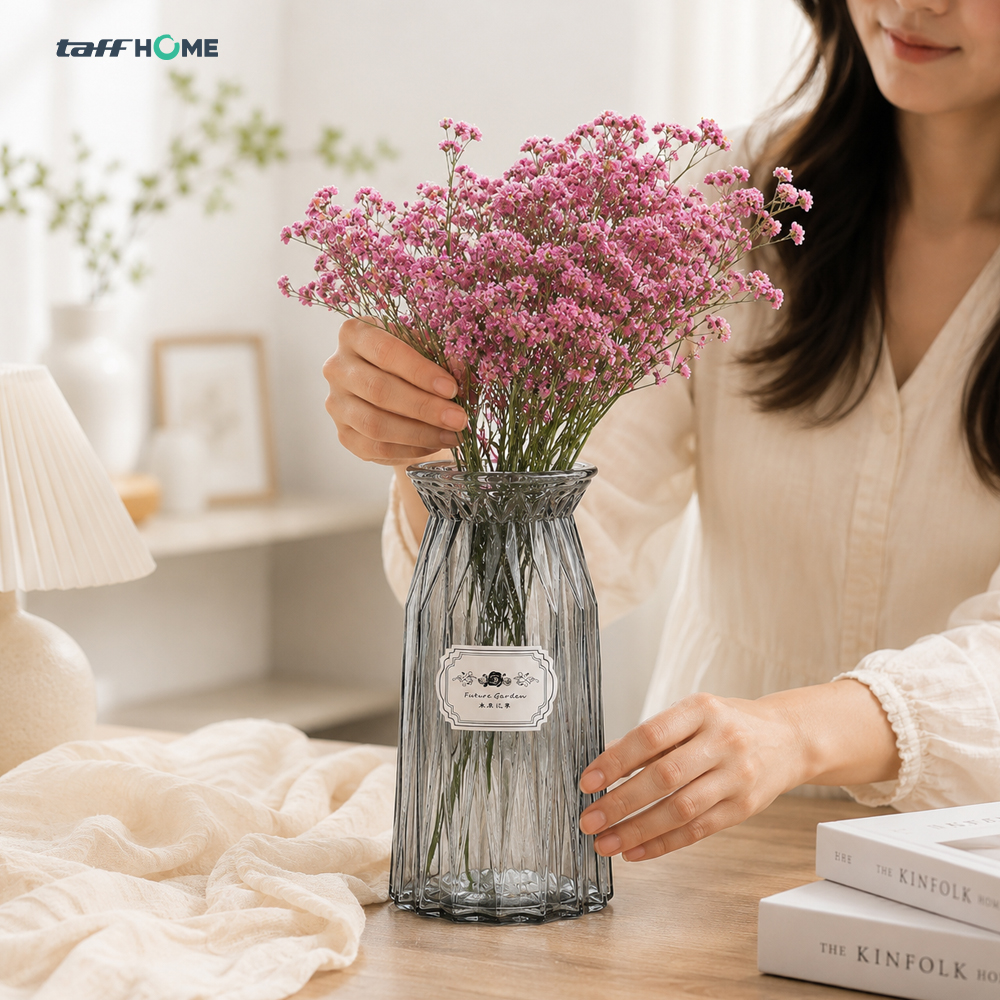Gambar produk TaffHOME Vas Bunga Kaca Estetik Nordic Ribbon Flower Vase - BT-65 - 3