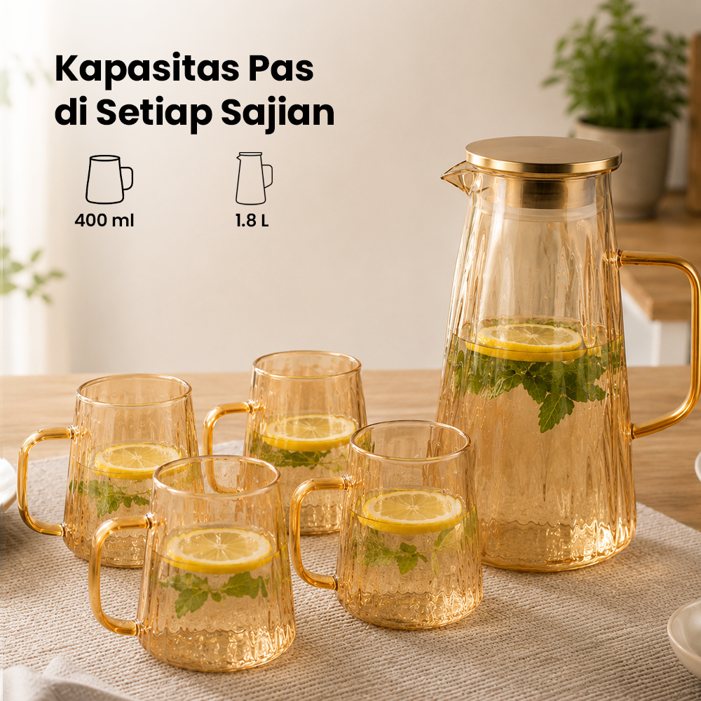 Gambar produk Cloks Set Teko Cangkir Kaca Kopi Teh 1 Pitcher 4 Cups Heat Proof 1.8L - CL18 - 2