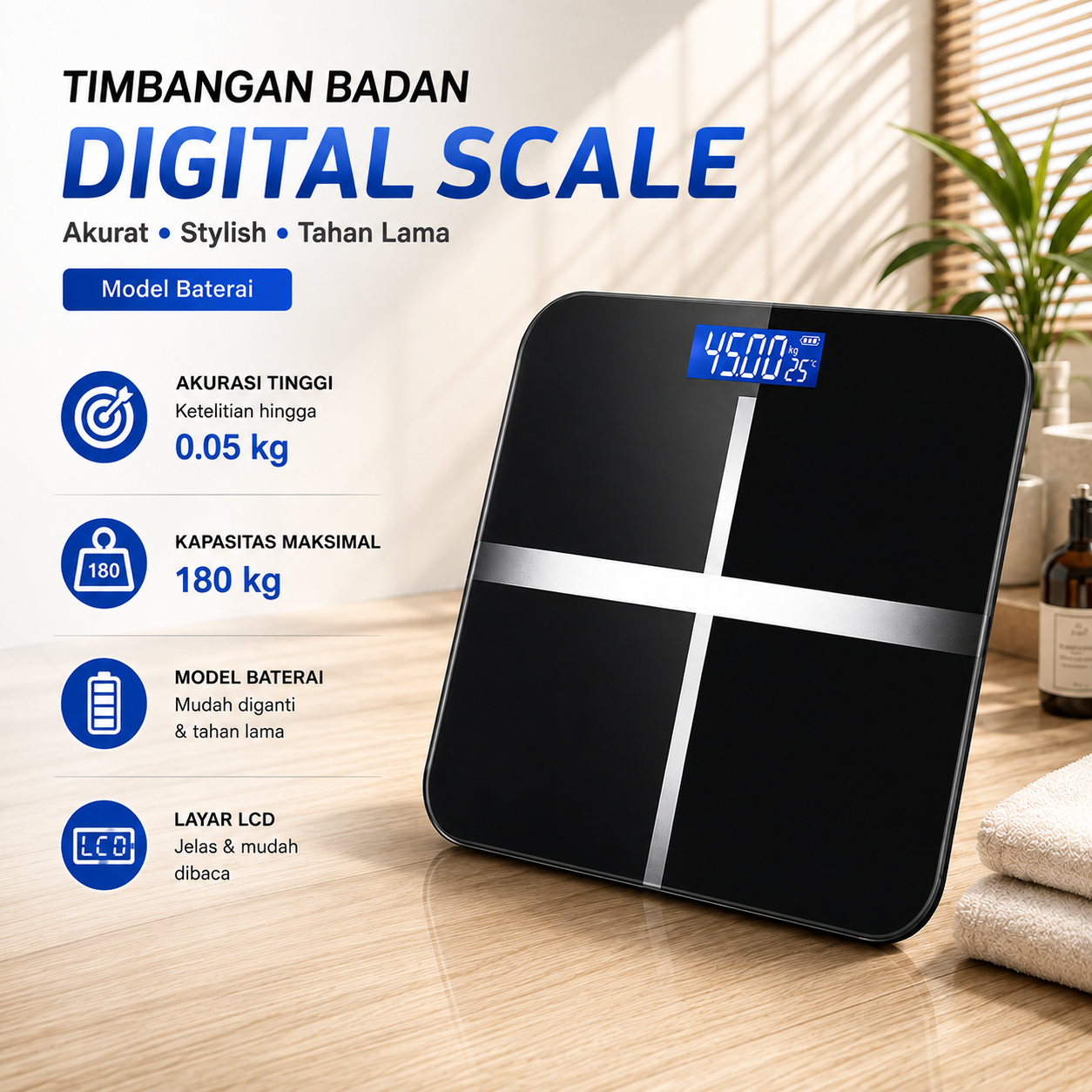 Gambar produk LIFEHOOD Timbangan Badan Digital Scale 0.05kg 180kg Baterai - SC-08 - Utama