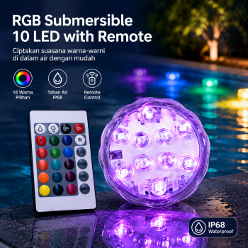 Gambar produk Lampu Hias RGB Bawah Air Submersible Waterproof 10 LED with Remote - 13017
