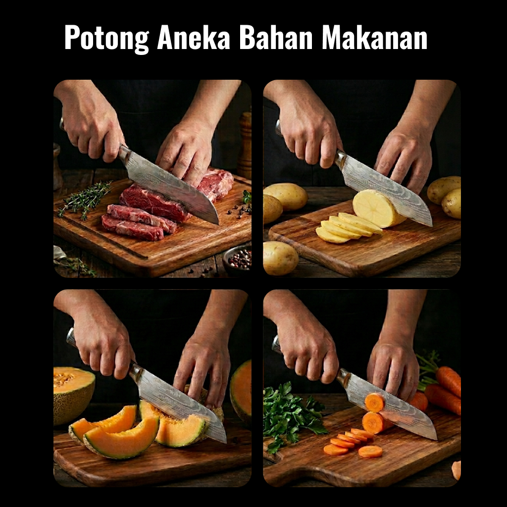 Gambar produk KNIFEZER Pisau Dapur Daging Sayur Roti Damascus Pattern Stainless 7 Inch Santoku Knife - 6