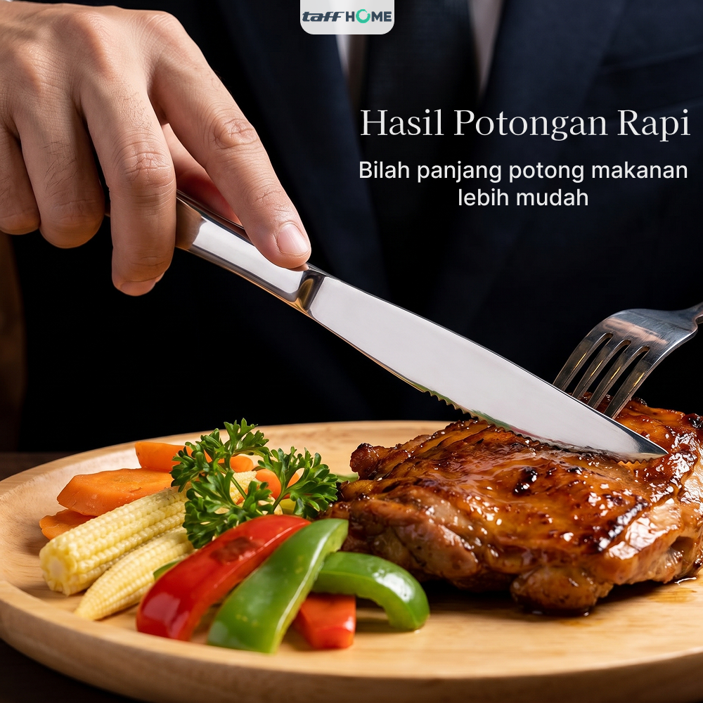 Gambar produk TaffHOME Pisau Makan Gerigi Stainless Steel 410 Dinner Knife 22.8x1.9cm - 410S - 1