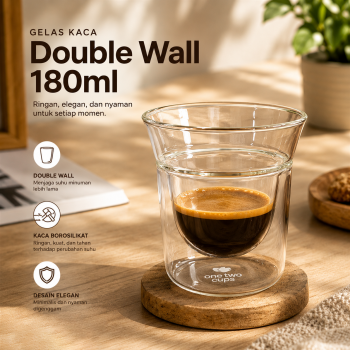 One Two Cups Gelas Kaca Aesthetic Kopi Espresso Double Wall Glass - SN510