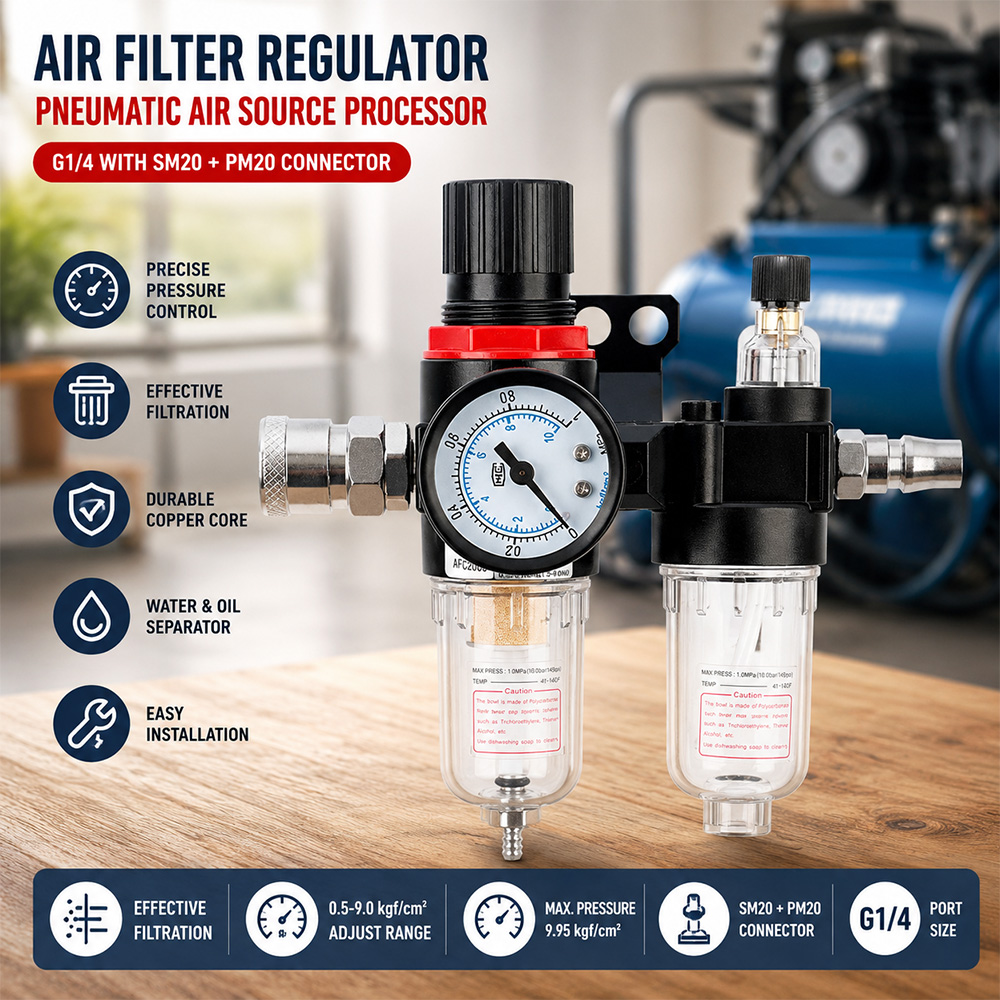 Gambar produk Ge Air Filter Regulator Pneumatic Kompresor G1/4 Konektor SM PM20 - AFC-2000 - Utama
