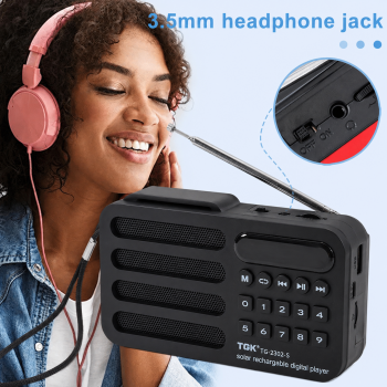 Gambar produk TGK Portable Pocket Radio FM Bluetooth Solar Rechargeable 1200mAh - TG-2302-S