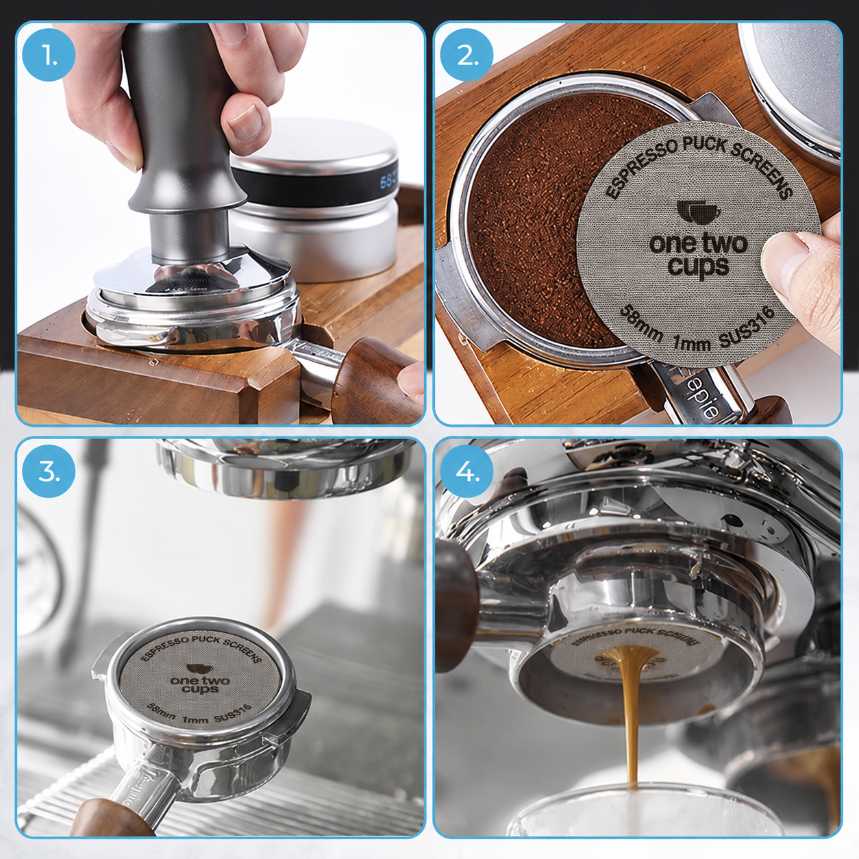 Gambar produk One Two Cups Puck Screen Portafilter Espresso Machine 150 Micron 58mm 1mm - SUS3 - 5