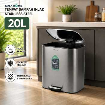 TaffHOME Tempat Sampah Injak Foot Pedal Trash Bin Stainless Steel - M50