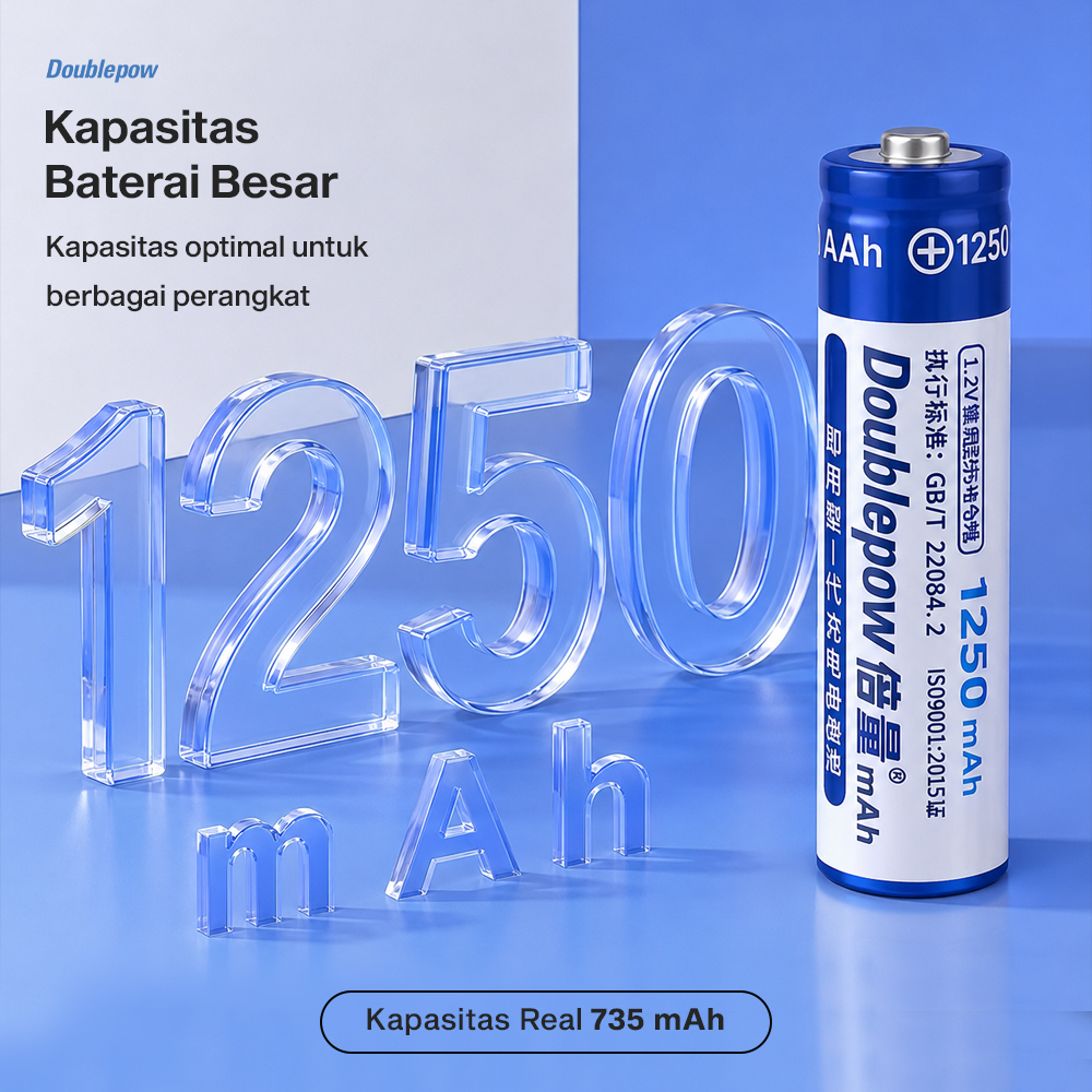 Gambar produk Doublepow Baterai Isi Ulang AAA Ni-MH Button Top 1250mAh 1.2V 2 PCS - 1