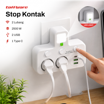 Taffware Stop Kontak Elektrik 2 USB A USB C EU Plug LED 10A 250V 2500W - EU-8624UL / EU-8625UL