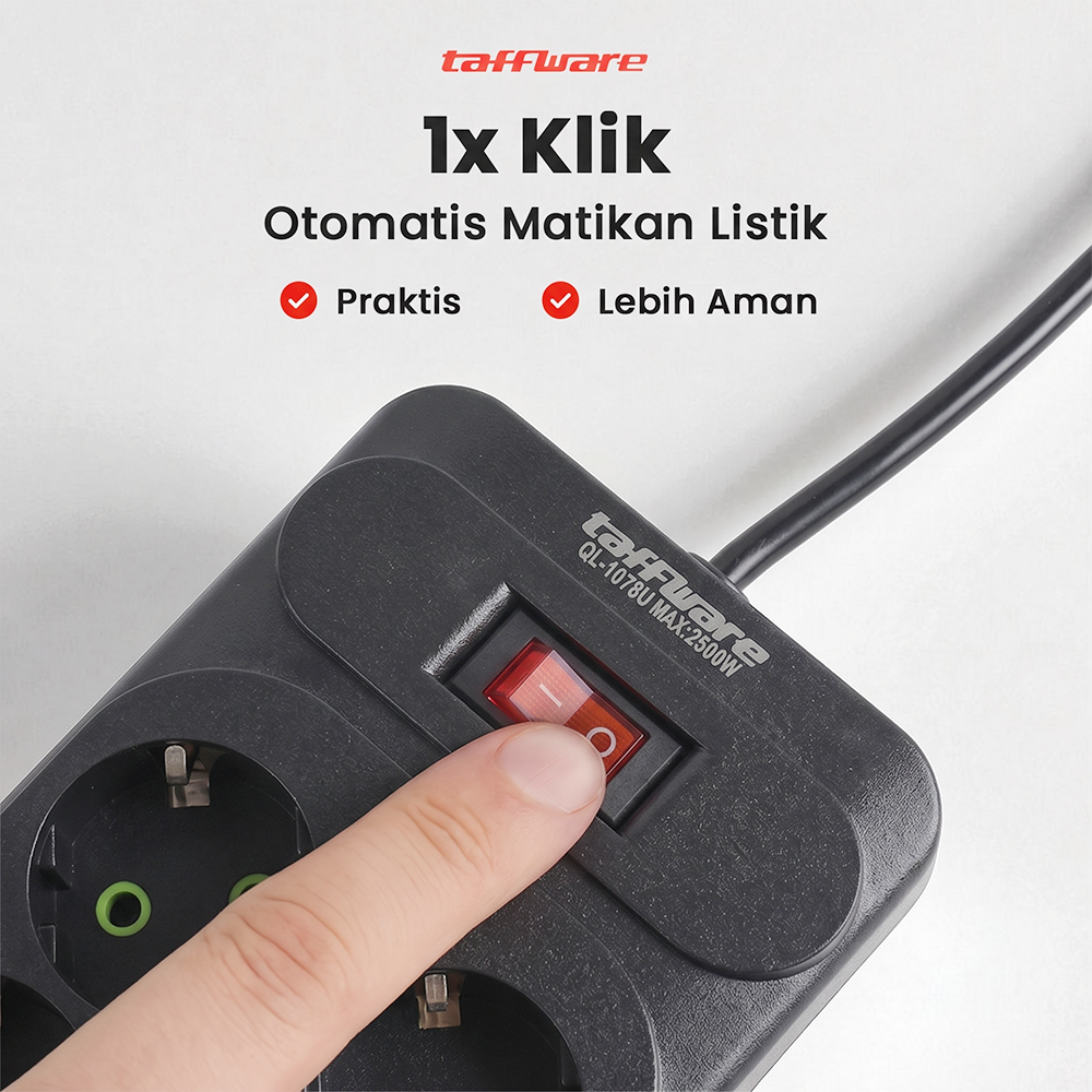 Gambar produk Taffware Stop Kontak Kabel 4 USB A 2 USB Type C 1.8M 10A 250V 2500W 8 Lubang - QL-1077U / QL-1078U - 3