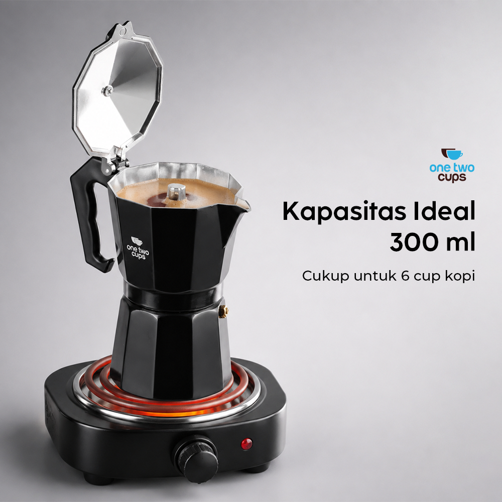 Gambar produk One Two Cups Moka Pot Teko Kopi Espresso Coffee Maker Stovetop 6 Cup 300ml - L10 - 5
