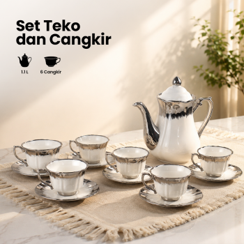 SELEAD Set Teko Cangkir Keramik Kopi Teh 1 Teapot 6 Cup European Style - KFB45