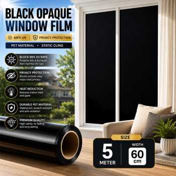 Viny Stiker Kaca Black Opaque Curtain Window Film Anti UV PET 5 M - AF8